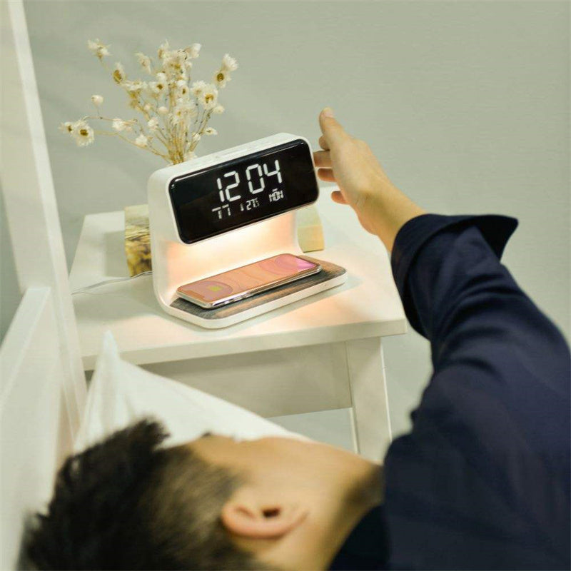 Creative 3-in-1 Bedside Lamp with Wireless Charging & LCD Alarm Clock