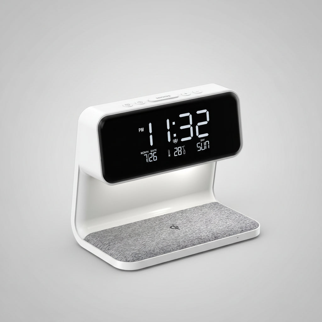 Creative 3-in-1 Bedside Lamp with Wireless Charging & LCD Alarm Clock