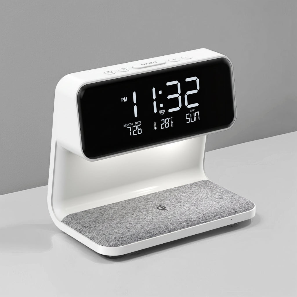 Creative 3-in-1 Bedside Lamp with Wireless Charging & LCD Alarm Clock